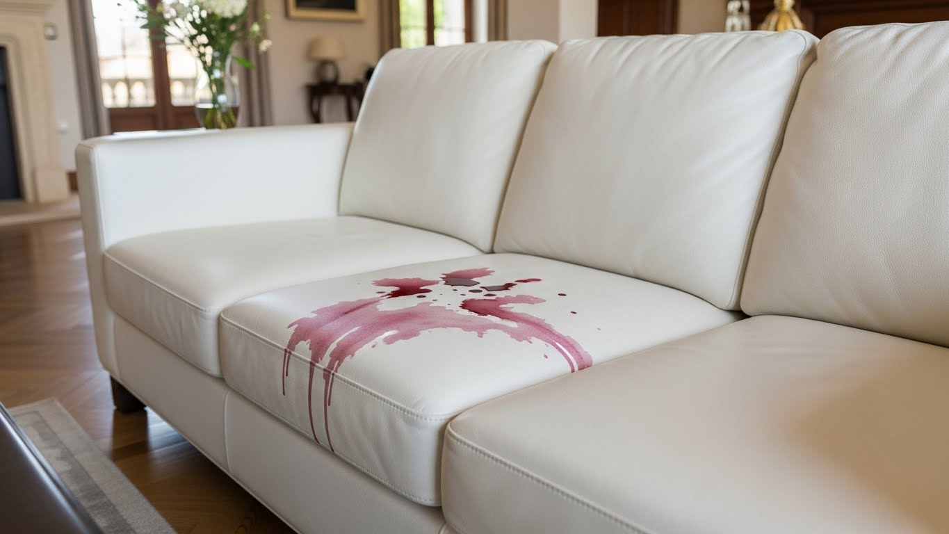 Wine stains on a leather sofa
